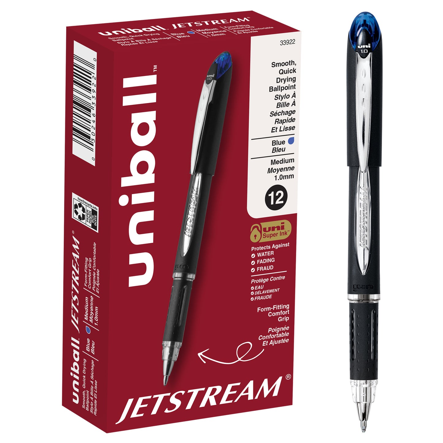 uniball™ Jetstream Ballpoint Pens, Medium Point (1.0mm), Blue, 12 Pack