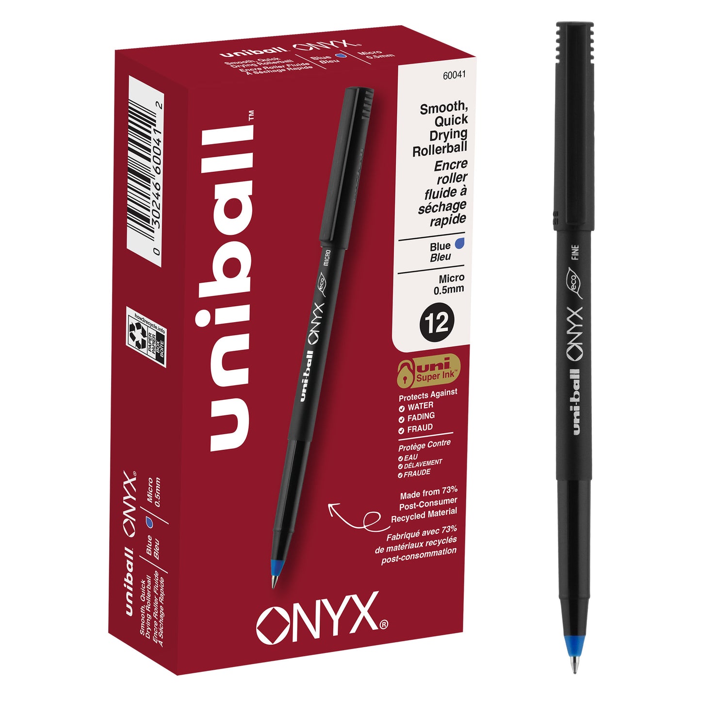 uniball™ Onyx Rollerball Pens, Micro Point (0.5mm), Blue