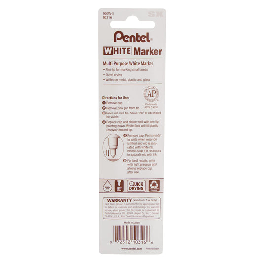 White Marker Permanent Ink Fine Point 1-Pk (100W-S)