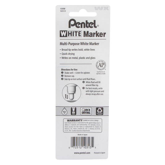 Pentel White Marker Permanent Ink Broad Point 1-Pk (100W), 240 Each