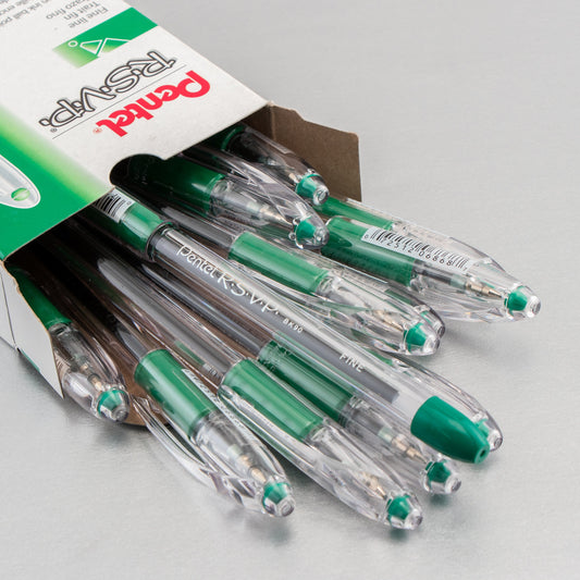 RSVP Ballpoint Pen, (0.7mm) Fine Line, Green Ink (BK90-D)
