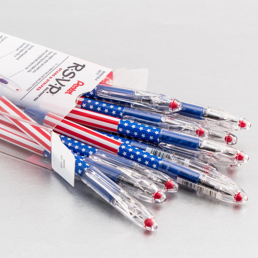 Pentel RSVP Ballpoint Pen, (0.7mm) Fine Line, Flag Barrel, Black Ink (BK90USA-A), 48 Dozen