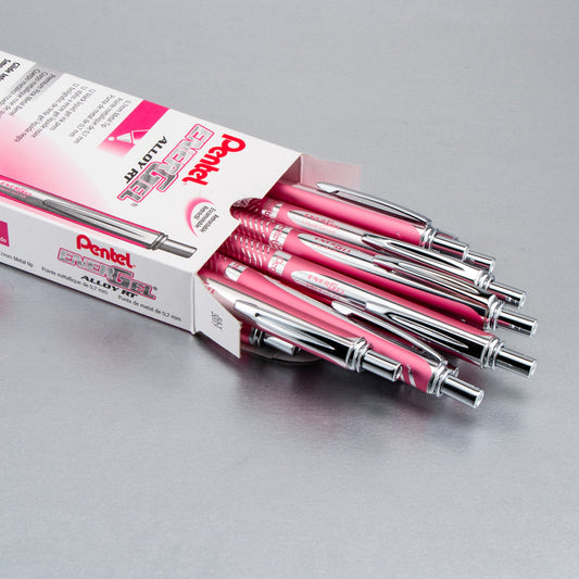 EnerGel Alloy Retractable Premium Liquid Gel Pen, (0.7mm) Metal Tip, Medium Line, Pink Barrel, Black Ink (BL407P-A)