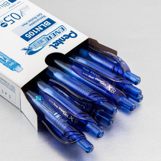 Pentel EnerGel-X Retractable Liquid Gel Pen, (0.5mm) Needle Tip, Fine Line, Blue Ink (BLN105-C), 48 Dozen