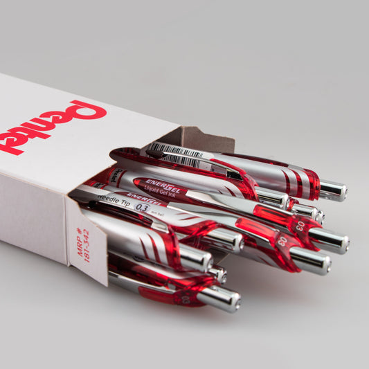 Pentel EnerGel RTX Retractable Liquid Gel Pen, (0.3mm) Needle Tip, Extra Fine Line, Red Ink (BLN73-B)