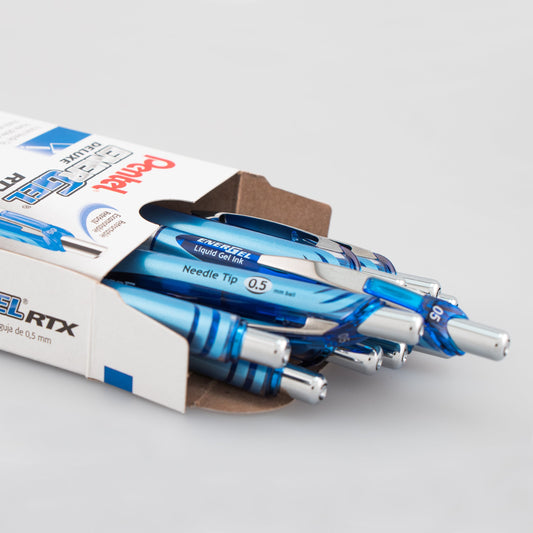 Pentel EnerGel RTX Retractable Liquid Gel Pen, (0.5mm) Needle Tip, Fine Line, Blue Ink (BLN75-C), 48 Dozen