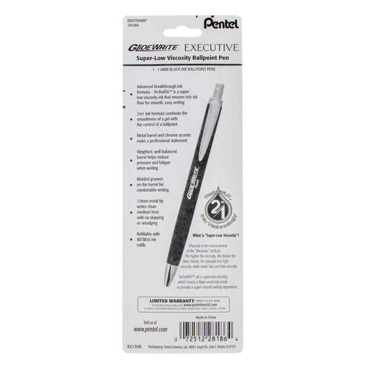 GlideWrite Executive Ballpoint Pen, (1.0mm) medium, black metal barrel, Black Ink, 1-pk (BX970ABP)