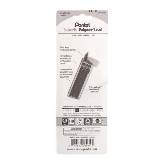 Super Hi-Polymer Lead Refill (0.9mm) Thick, HB, 30 pcs/Tube 2-Pk (C29BPHB2)