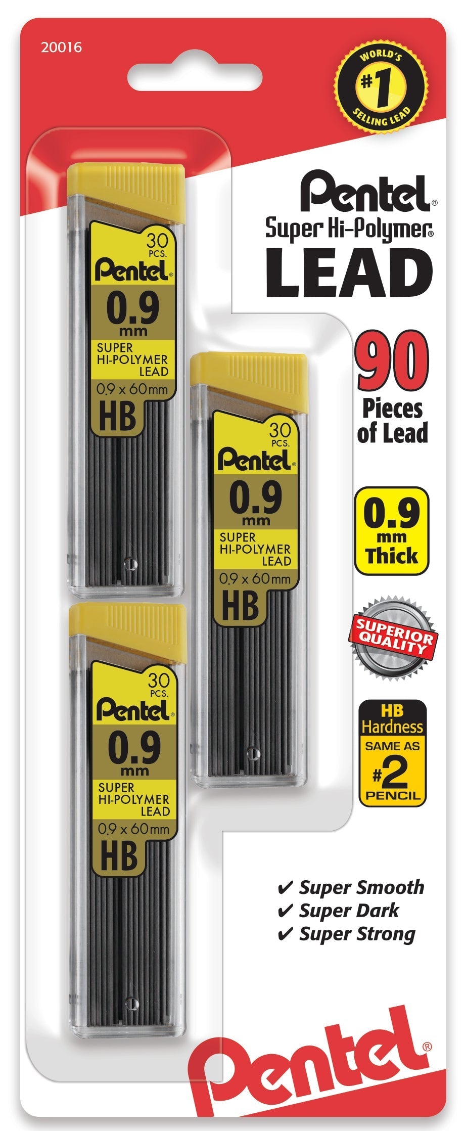 Pentel Super Hi-Polymer Lead Refill (0.9mm) Thick, HB, 30 pcs/Tube 3-Pk (C29BPHB3), 144 Each