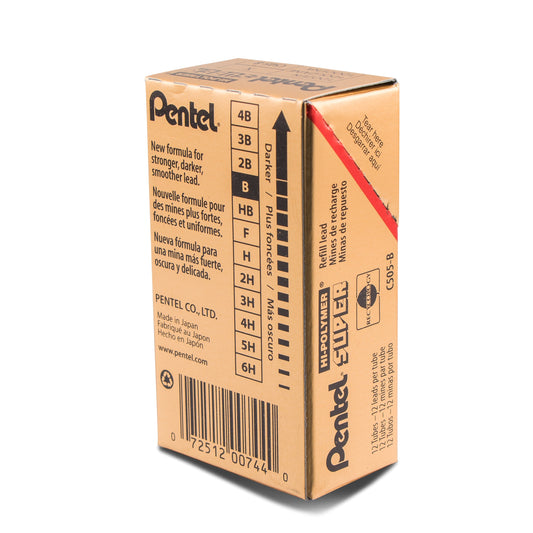 Pentel Super Hi-Polymer Lead Refill (0.5mm) Fine, B, 12 pcs/Tube (C505-B)