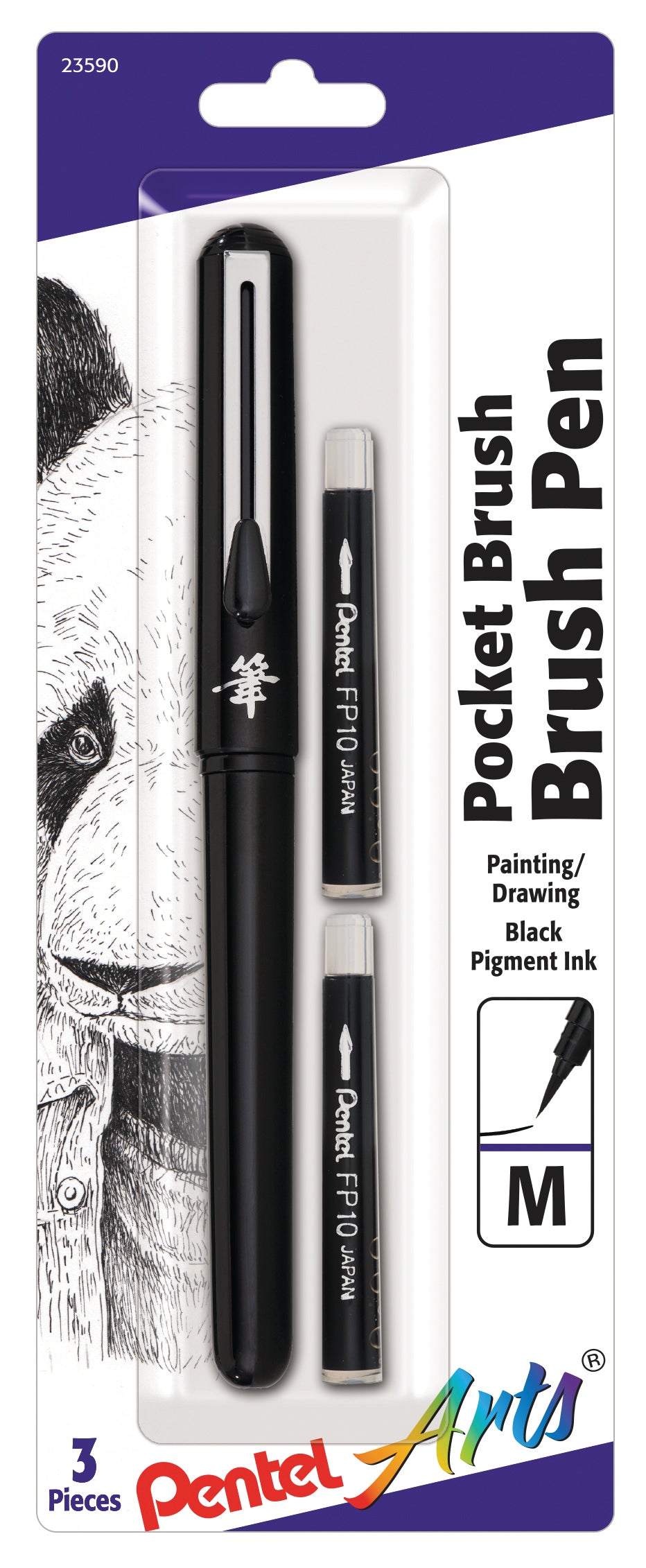Pentel Arts Pocket Brush Pen with Refills, 1 Pen & 2 Refills (GFKP3BPA), 144 Each
