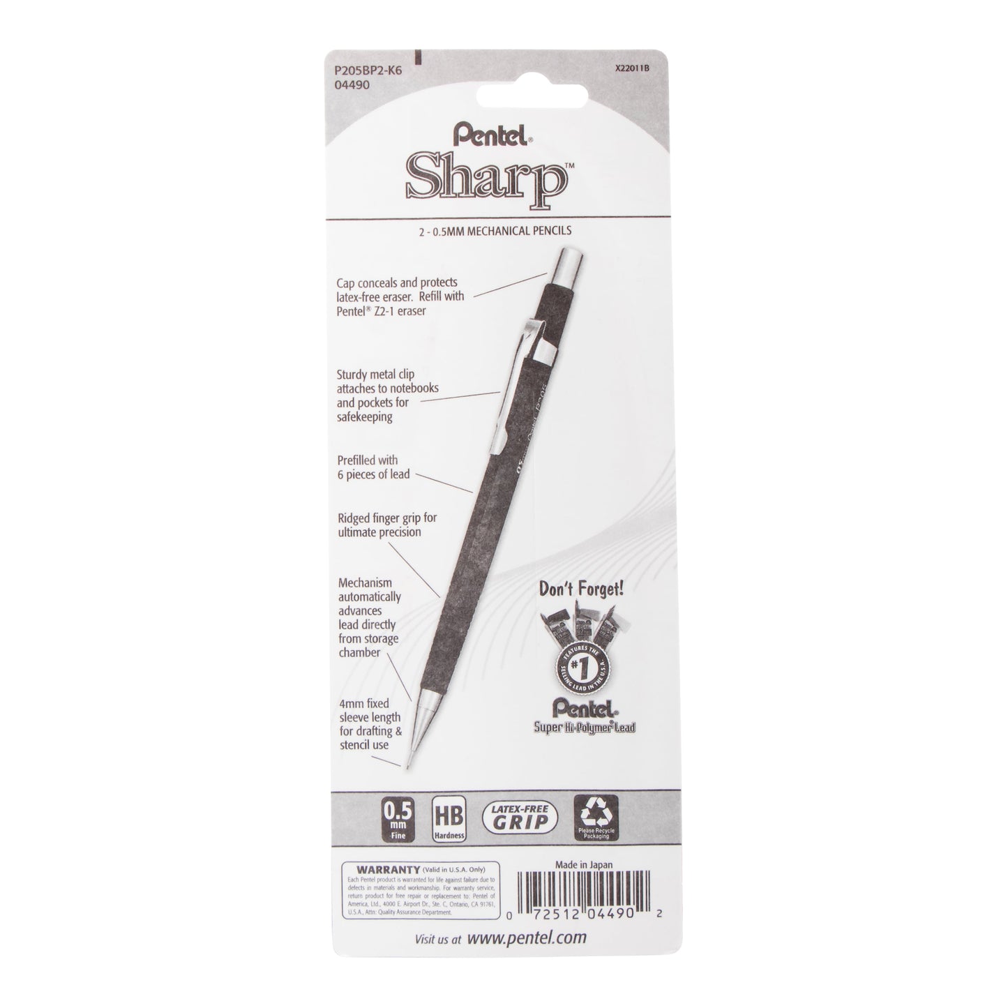 Sharp Mechanical Pencil (0.5mm) 2-Pk (P205BP2-K6)