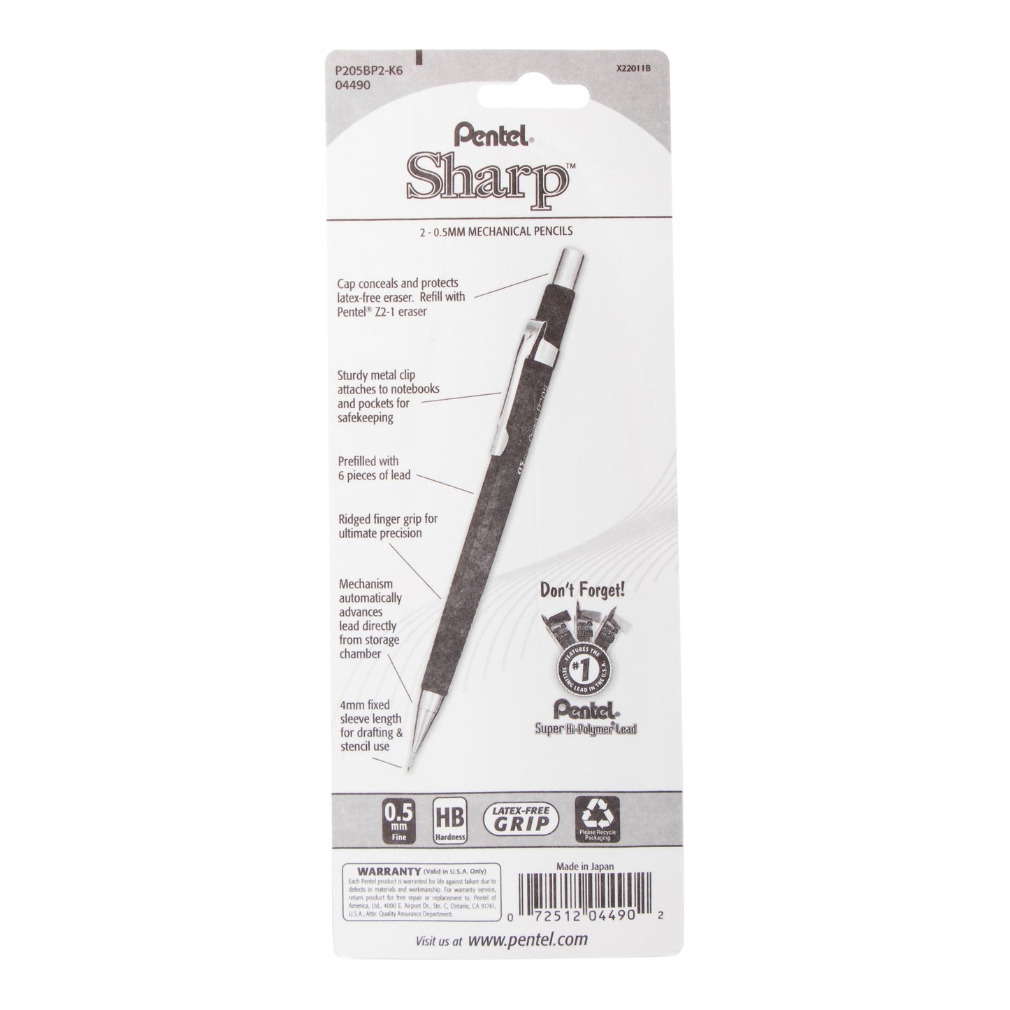 Pentel Sharp Mechanical Pencil (0.5mm) 2-Pk (P205BP2-K6), 144 Each