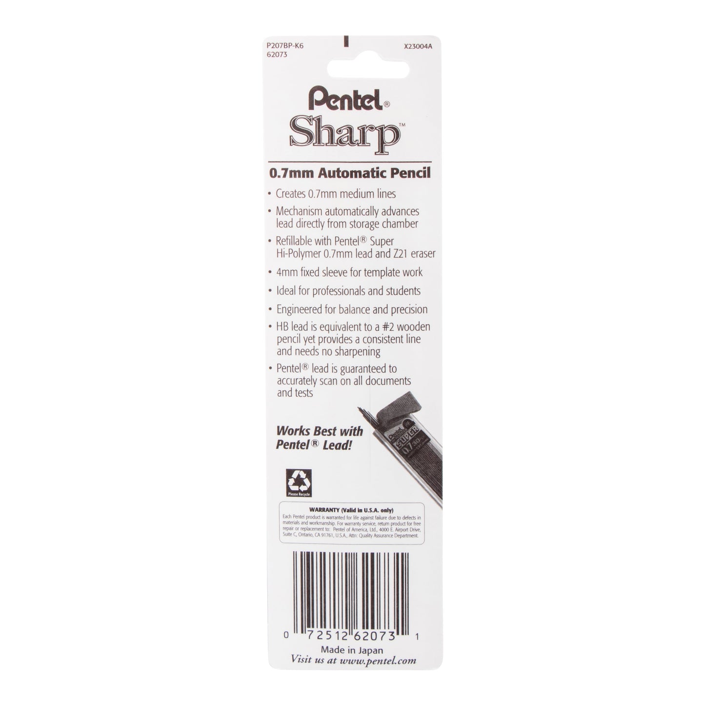 Pentel Sharp Mechanical Pencil (0.7mm) 1-Pk (P207BP-K6), 144 Each