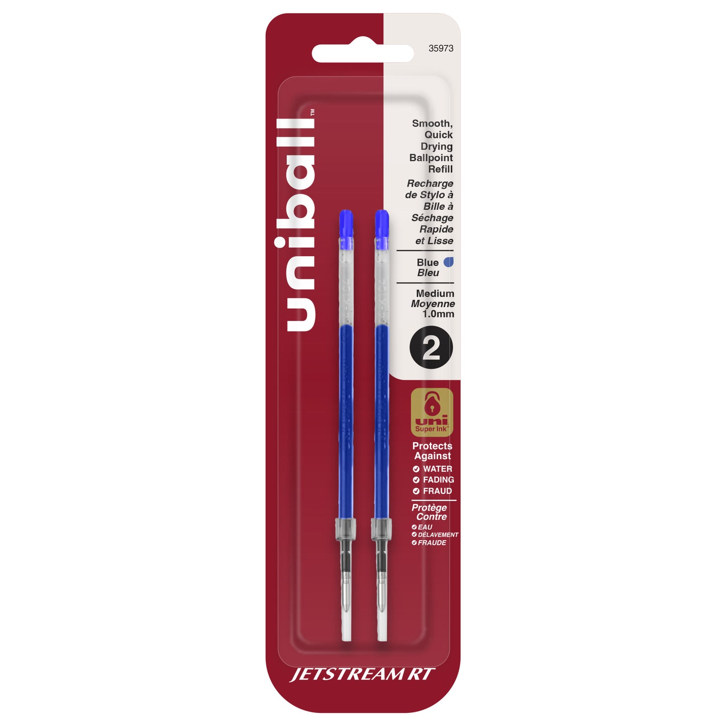 uniball™ Jetstream RT Ballpoint Pen Refills, Medium Point (1.0mm), Blue, 2 Pack