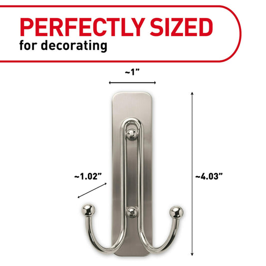 Command™ Large Satin Brass Double Hooks 17036BR-2ES, 2 Hooks, 2 Strips