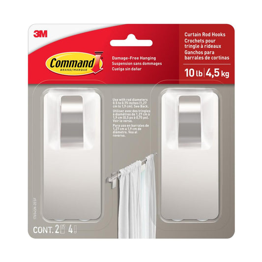Command™ White Curtain Rod Hooks 17654-2ESF, 2 hooks, 4 strips