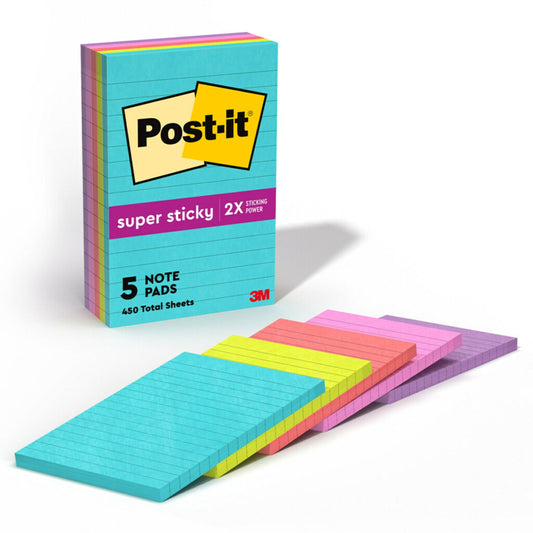 Post-it® Super Sticky Notes 660-5SSMIA, Supernova Neons, 4 in x 6 in (101 mm x 152 mm), 100% PEFC, SGSCH-PEFC-COC-110078