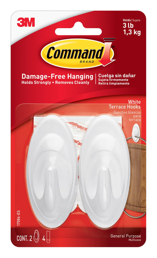 Command™ White Terrace Hooks 17086-ES, 2 hooks, 4 strips