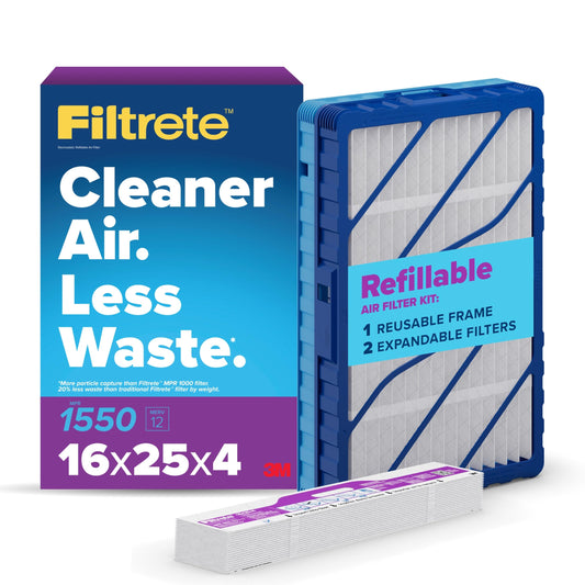Filtrete™ Refillable Filter Kit 1550 MPR RS2001-4-2P-EC, 16 in x 25 in x 4 in (40.6 cm x 63.5 cm x 10.1 cm) 1 Frame & 2 Filters