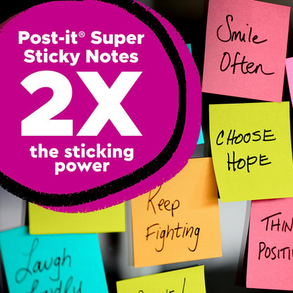 Post-it® Super Sticky Notes 654-24SSAU, Energy Boost Collection, 3 in x 3 in (76 mm x 76 mm), 100% PEFC, SGSCH-PEFC-COC-110078