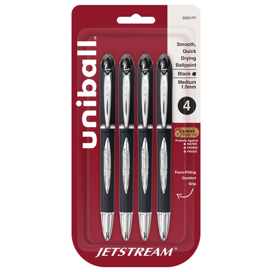 uniball™ Jetstream Ballpoint Pens, Medium Point (1.0mm), Black, 4 Pack
