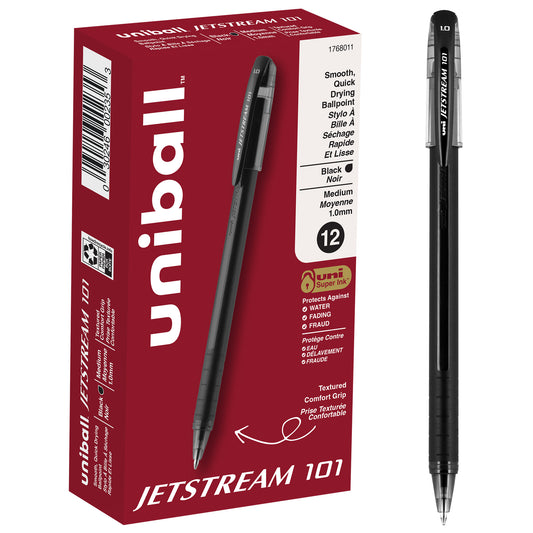 uniball™ Jetstream 101 Ballpoint Pens, Medium Point (1.0mm), Black, 12 Pack