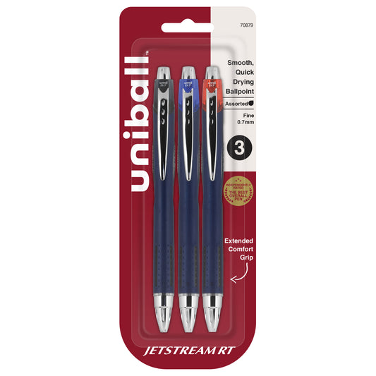 uniball™ Jetstream RT Ballpoint Pens, Fine Point (0.7mm), Assorted Colors, 3 Pack