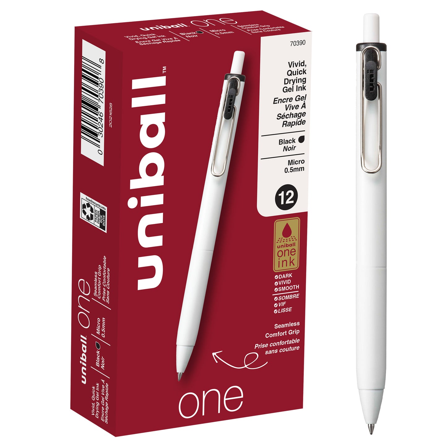 uniball™ one Retractable Gel Pens, Ultra Micro Point (0.38mm), Black Ink, 12 Pack