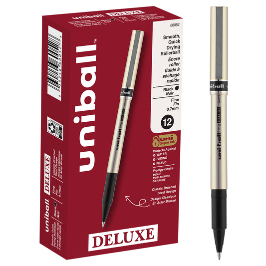 uniball™ Deluxe Rollerball Pens, Fine Point (0.7mm), Black, 12 Pack