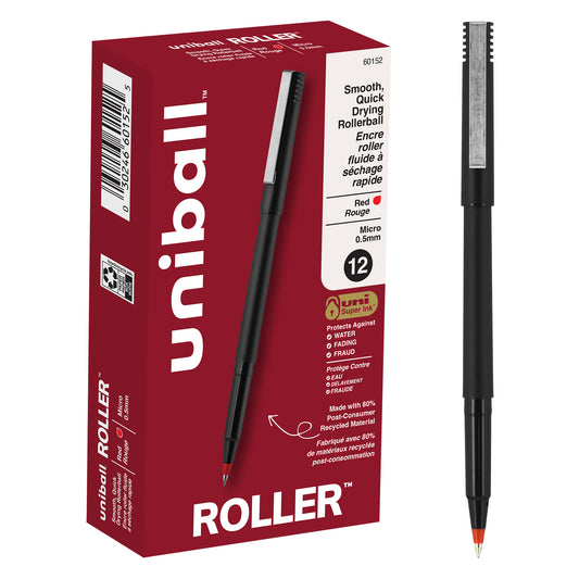 uniball™ Roller Rollerball Pens, Micro Point (0.5mm), Red