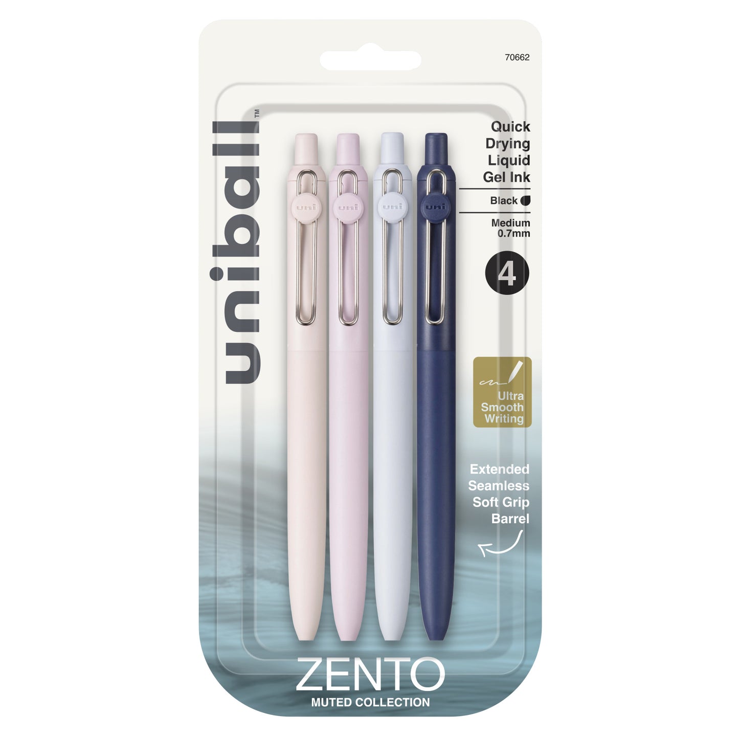 uniball™ Zento Retractable Liquid Gel Pens, Medium Point (0.7mm), Muted, Black, 4 Pack