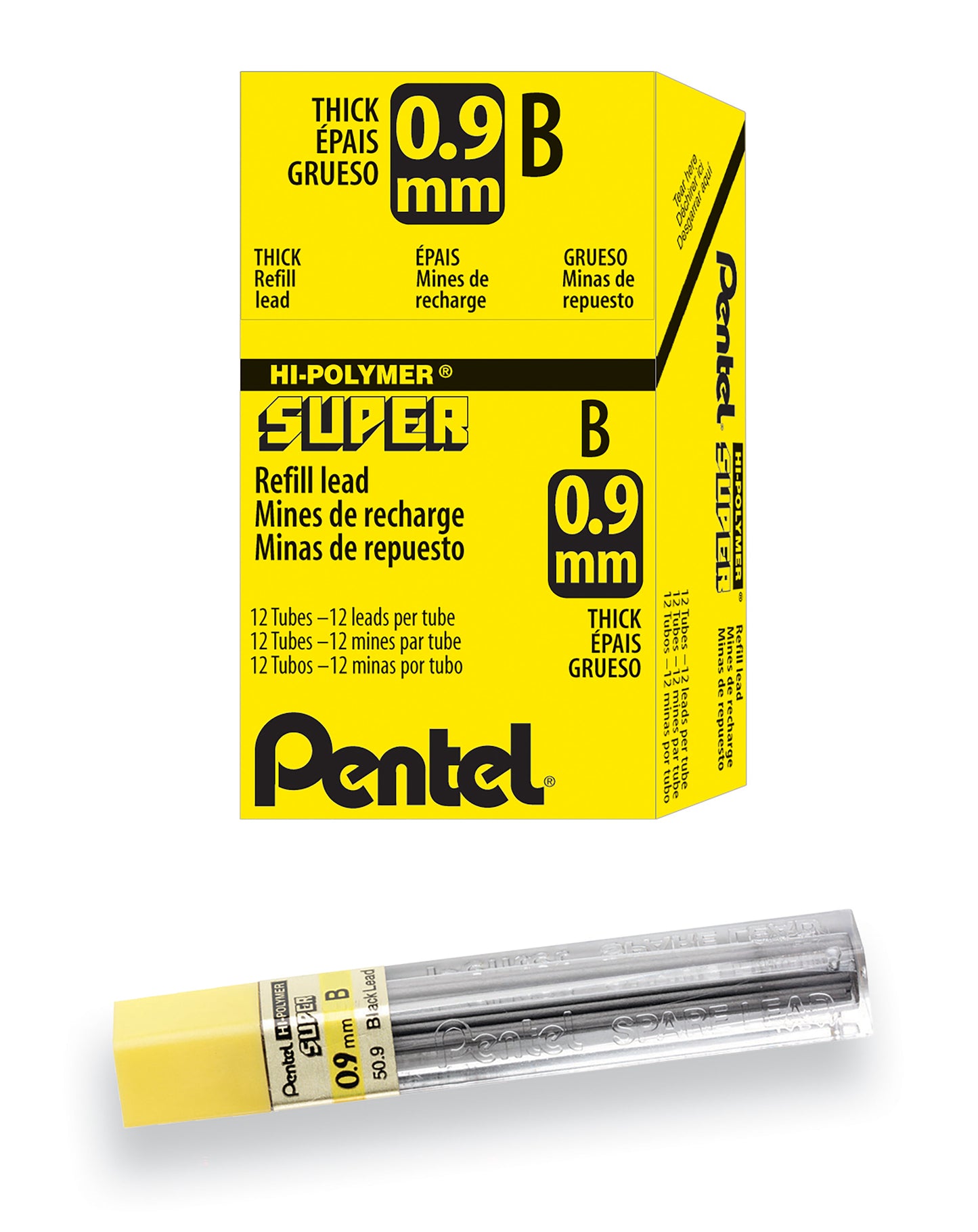 Super Hi-Polymer Lead Refill (0.9mm) Thick, B, 15 pcs/Tube (50-9-B)