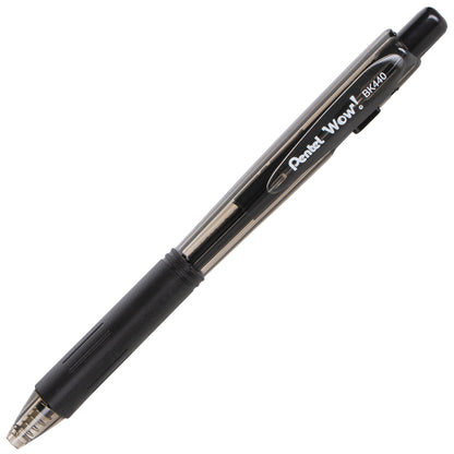 Wow! Retractable Ballpoint Pen, (1.0mm) Medium Line, NEW Ink, Black Ink (BK440-A)
