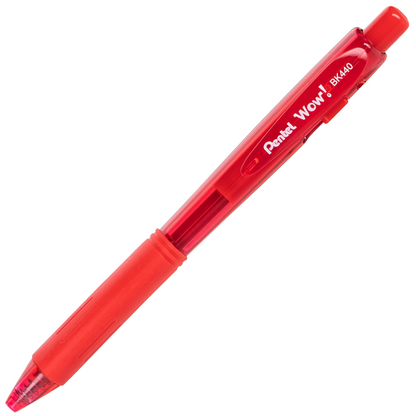 Wow! Retractable Ballpoint Pen, (1.0mm) Medium Line, NEW Ink, Red Ink (BK440-B)