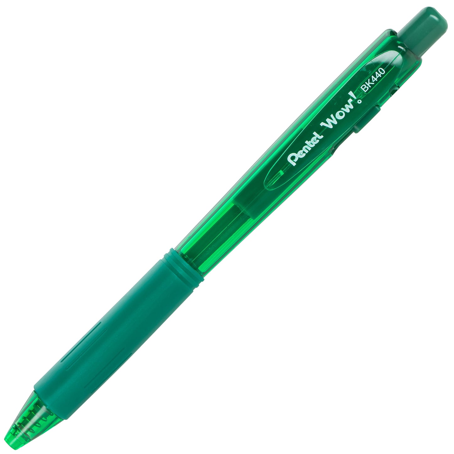 Wow! Retractable Ballpoint Pen, (1.0mm) Medium Line, NEW Ink, Green Ink (BK440-D)