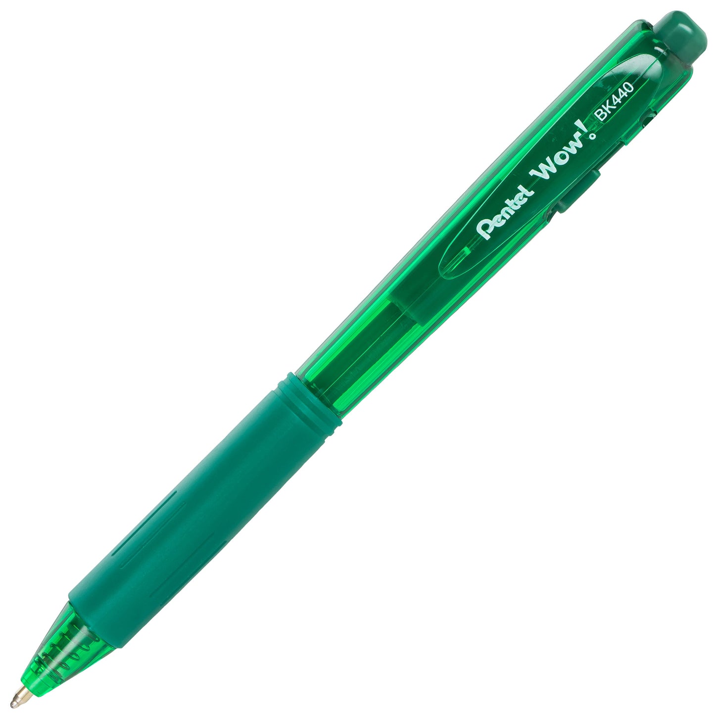 Wow! Retractable Ballpoint Pen, (1.0mm) Medium Line, NEW Ink, Green Ink (BK440-D)