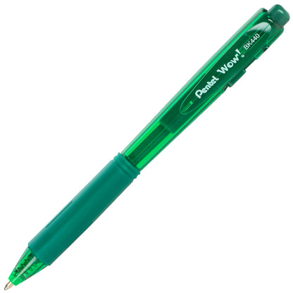 Wow! Retractable Ballpoint Pen, (1.0mm) Medium Line, NEW Ink, Green Ink (BK440-D)
