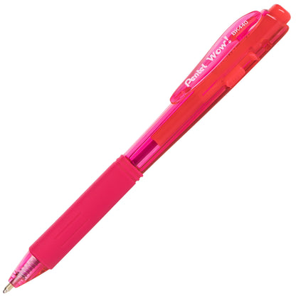 Wow! Retractable Ballpoint Pen, (1.0mm) Medium Line, NEW Ink, Pink Ink (BK440-P)