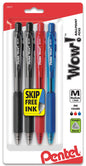 Wow! Retractable Ballpoint Pen, (1.0mm) Medium Line, NEW Ink, Assorted Ink (2A/B/C) 4-Pk (BK440BP4M1)