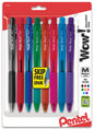 Wow! Retractable Ballpoint Pen, (1.0m) Medium Line, NEW Ink, Assorted Ink Colors (A/B/C/D/F/P/S/V) 8-Pk (BK440BP8M)