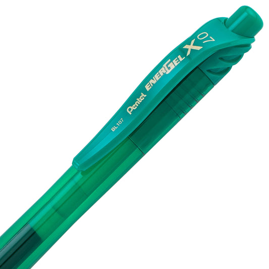 Pentel EnerGel-X Retractable Liquid Gel Pen, (0.7mm) Metal Tip, Medium Line, Green Ink (BL107-D)