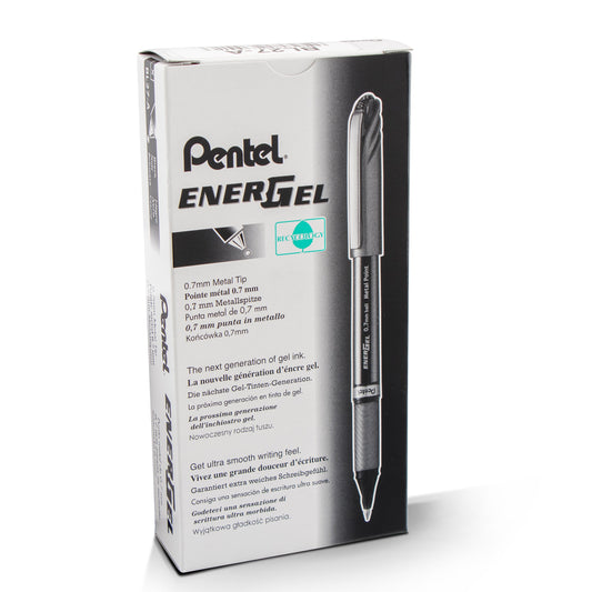 EnerGel NV Liquid Gel Pen, (0.7mm) Metal Tip, Medium Line Capped, Black Ink (BL27-A)