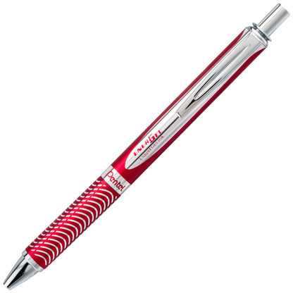 EnerGel Alloy Retractable Premium Liquid Gel Pen, (0.7mm) Metal Tip, Medium Line, Red Barrel, Black Ink (BL407B-A)