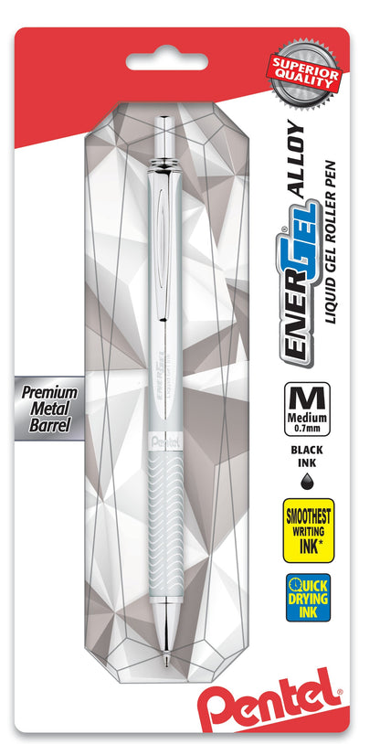 EnerGel Alloy Retractable Premium Liquid Gel Pen, (0.7mm) Silver Barrel, Black Ink 1-Pk (BL407BP)