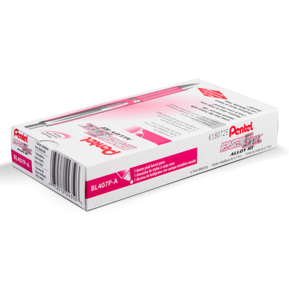 EnerGel Alloy Retractable Premium Liquid Gel Pen, (0.7mm) Metal Tip, Medium Line, Pink Barrel, Black Ink (BL407P-A)
