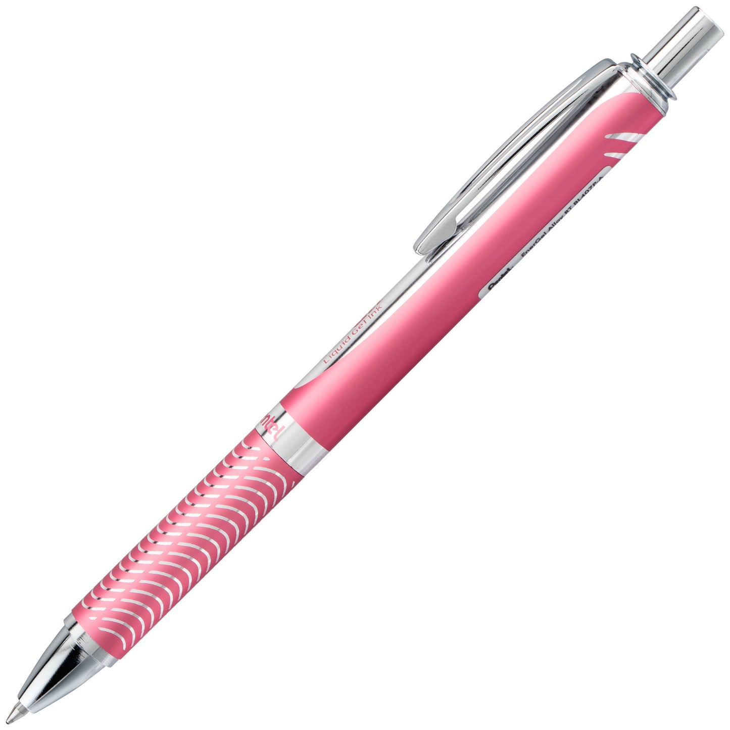 EnerGel Alloy Retractable Premium Liquid Gel Pen, (0.7mm) Metal Tip, Medium Line, Pink Barrel, Black Ink (BL407P-A)
