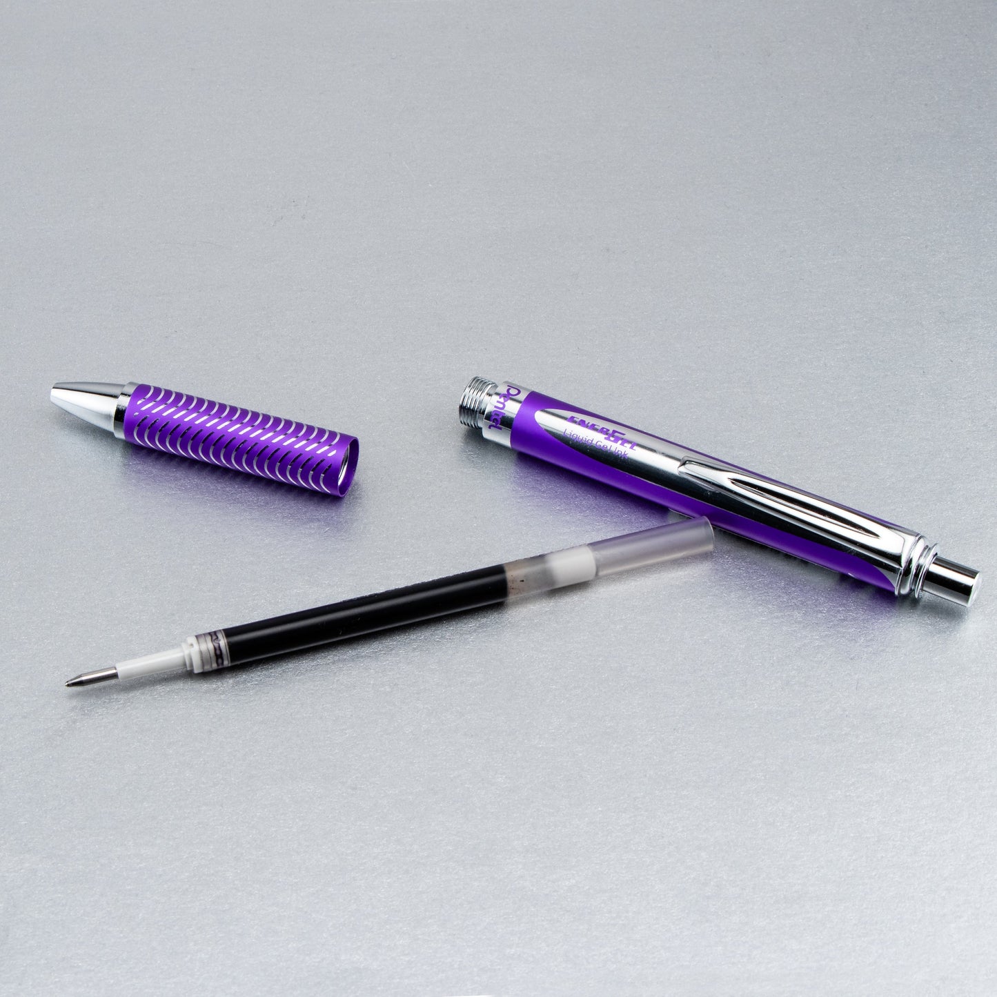 EnerGel Alloy Retractable Premium Liquid Gel Pen, (0.7mm) Metal Tip, Medium Line, Violet Barrel, Black Ink (BL407V-A)