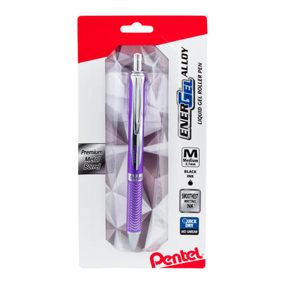 EnerGel Alloy Retractable Premium Liquid Gel Pen, (0.7mm) Metal Tip, Medium Line, Violet Barrel, Black Ink, 1-Pk (BL407VBPA)