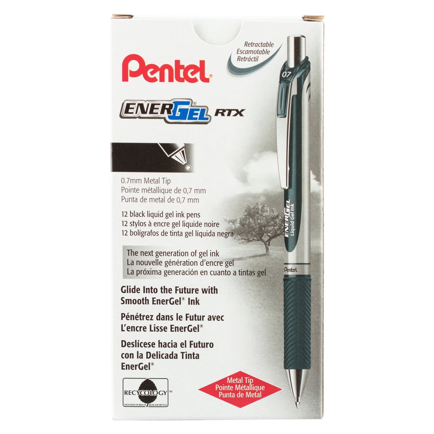 EnerGel RTX Retractable Liquid Gel Pen, (0.7mm) Metal Tip, Medium Line, Black Ink (BL77-A)